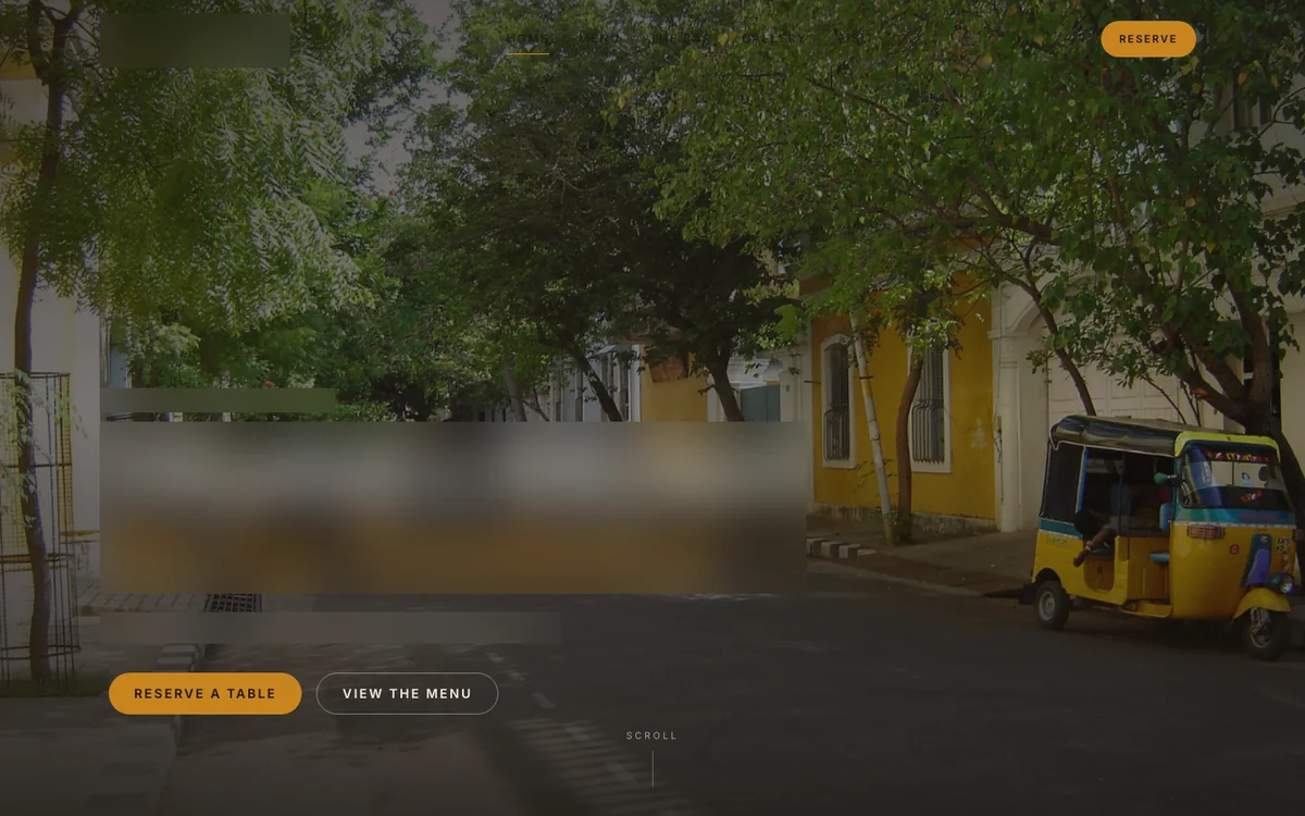Anonymized screenshot of an animated site for a resto-bar